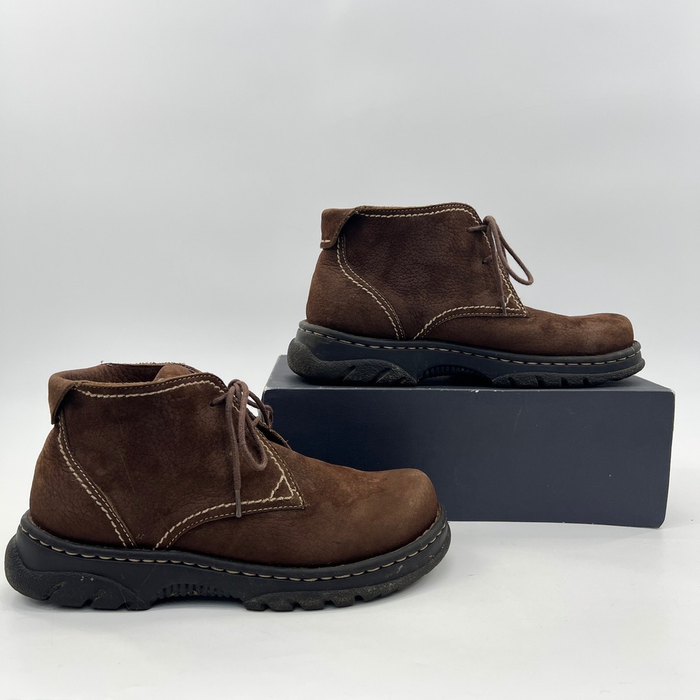 Y2K Earth Shoe Chukka Boots Womens 7.5 Brown Comfort Leather Suede Chunky Heel